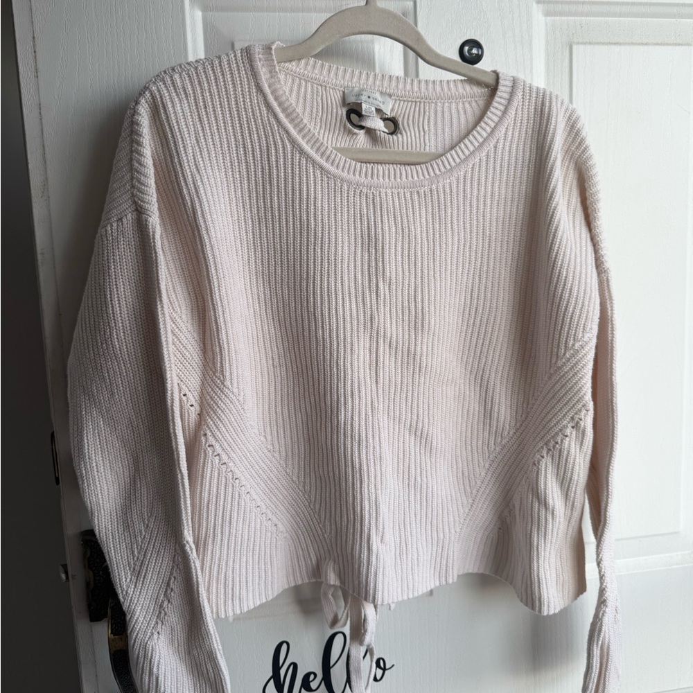 Large Lucky Brand Cream Knit Sweater with Cross Tie Detail